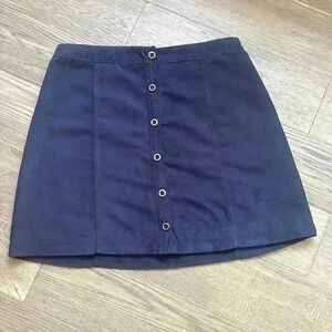 HOLLISTER | Navy  blue faux suede button up mini skirt